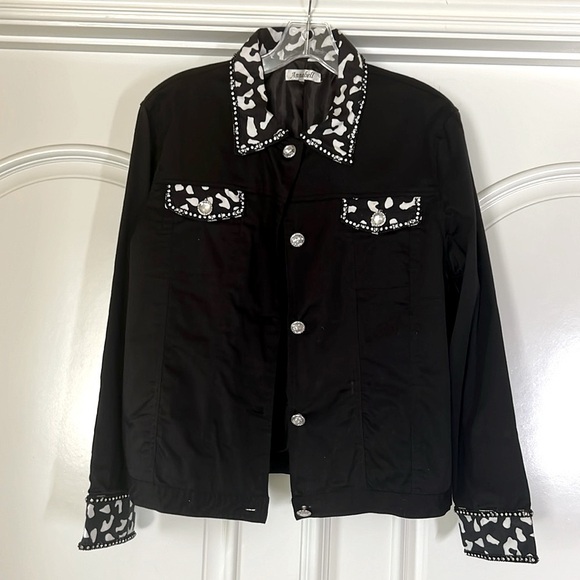 Vintage Animal Print rhinestone woman’s jacket. Size L - Picture 1 of 11